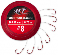 Magic Trout Trout Hook Maggot silber FLUOROCARBON-SCHNUR 70cm 7 Stück (Forellenhaken)