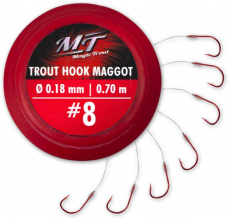 Magic Trout Trout Hook Maggot silber FLUOROCARBON-SCHNUR 70cm 7 Stück (Forellenhaken), Abverkauf