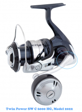 Shimano Rolle Twin Power SW C 6000 HG, 103 cm Schnureinzug, Modell 2022